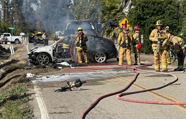 Tesla Sedan Burns For 4 Hours After Crash, Fire Near Fillmore 