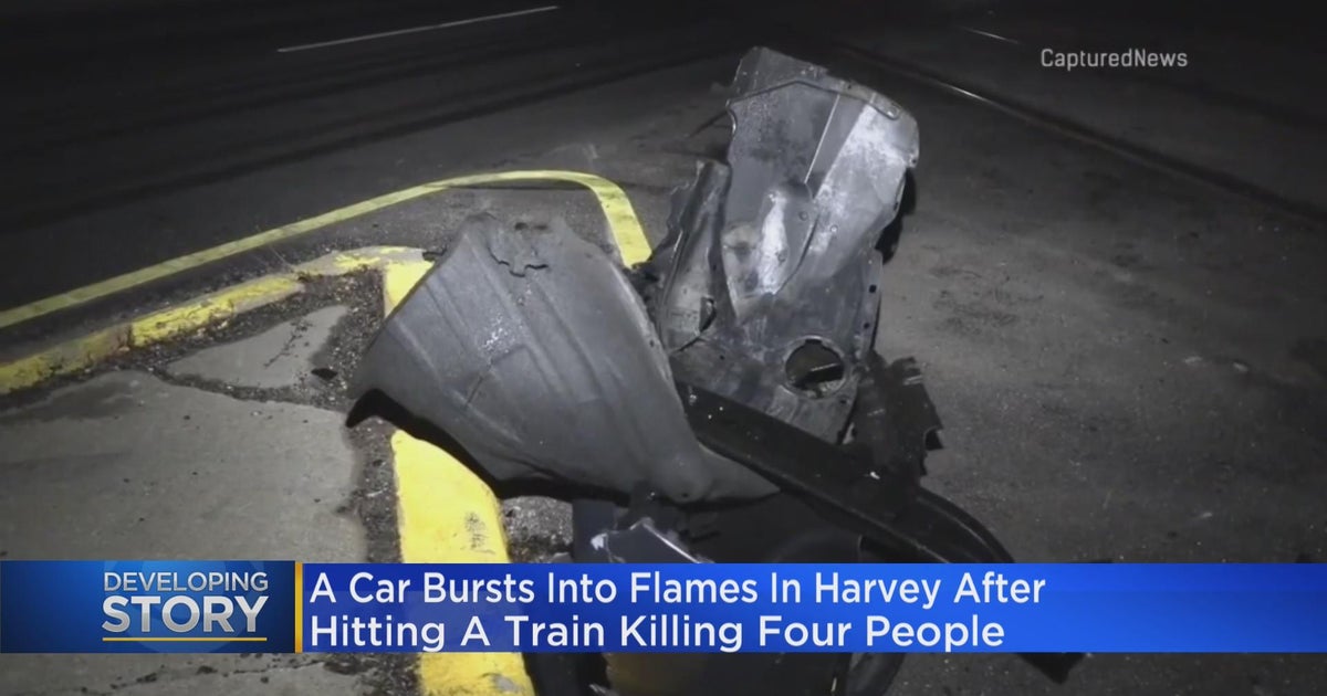Car bursts into flames in Harvey after hitting a train, killing four ...