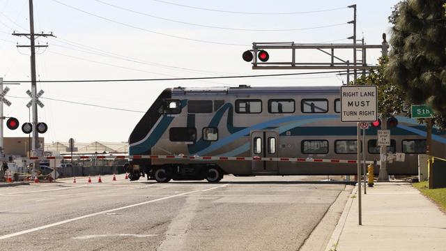 OXNARD, CA  FEBRUARY 125, 2015 - A metro link train moves through the Rice Avenue crossing Wednesday 