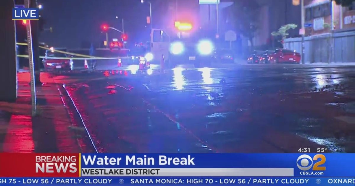 Water Main Break Floods Streets In Westlake District - CBS Los Angeles