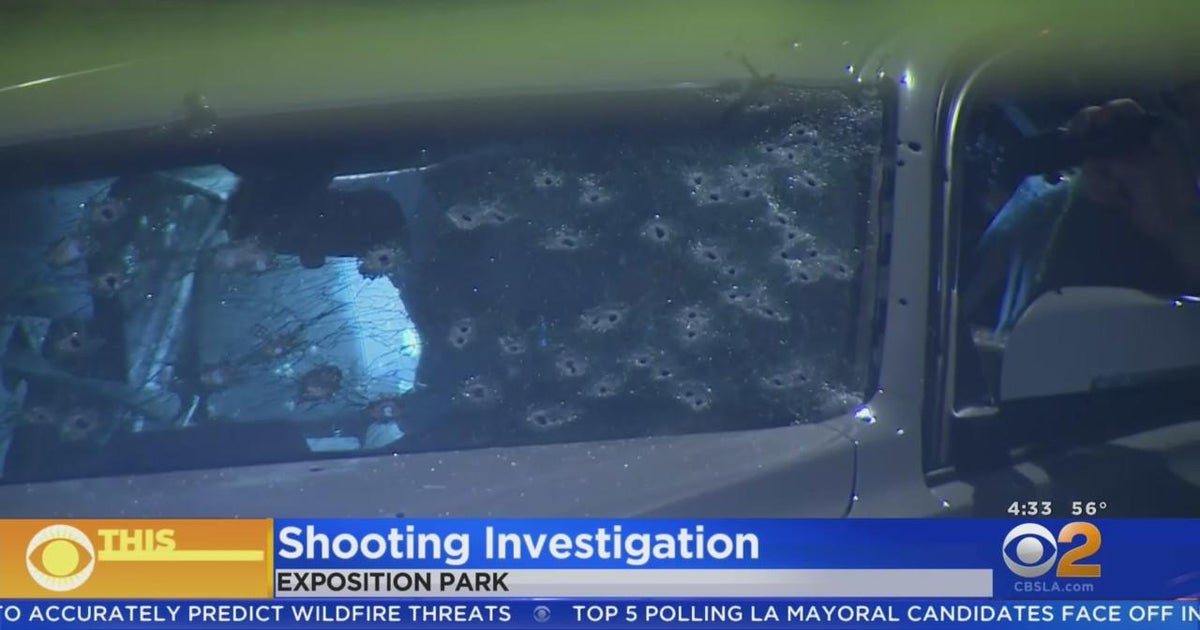 Woman wounded after car riddled with bullets near Exposition Park - CBS ...