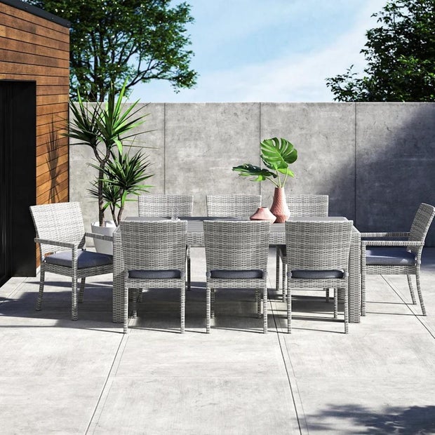 Castelli Rectangular 8-Person Long Dining Set with Cushions