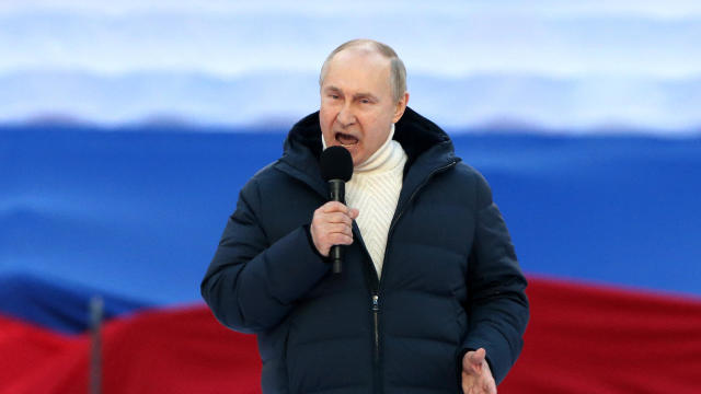 President Putin Addresses Supporters On Anniversary Of Annexation Of Crimea 