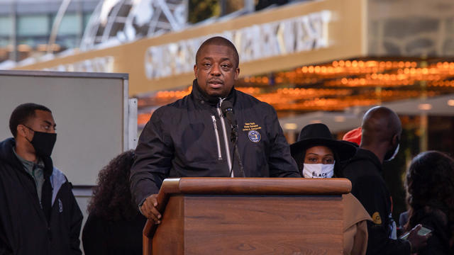 New York State Senator Brian Benjamin speaks during the 