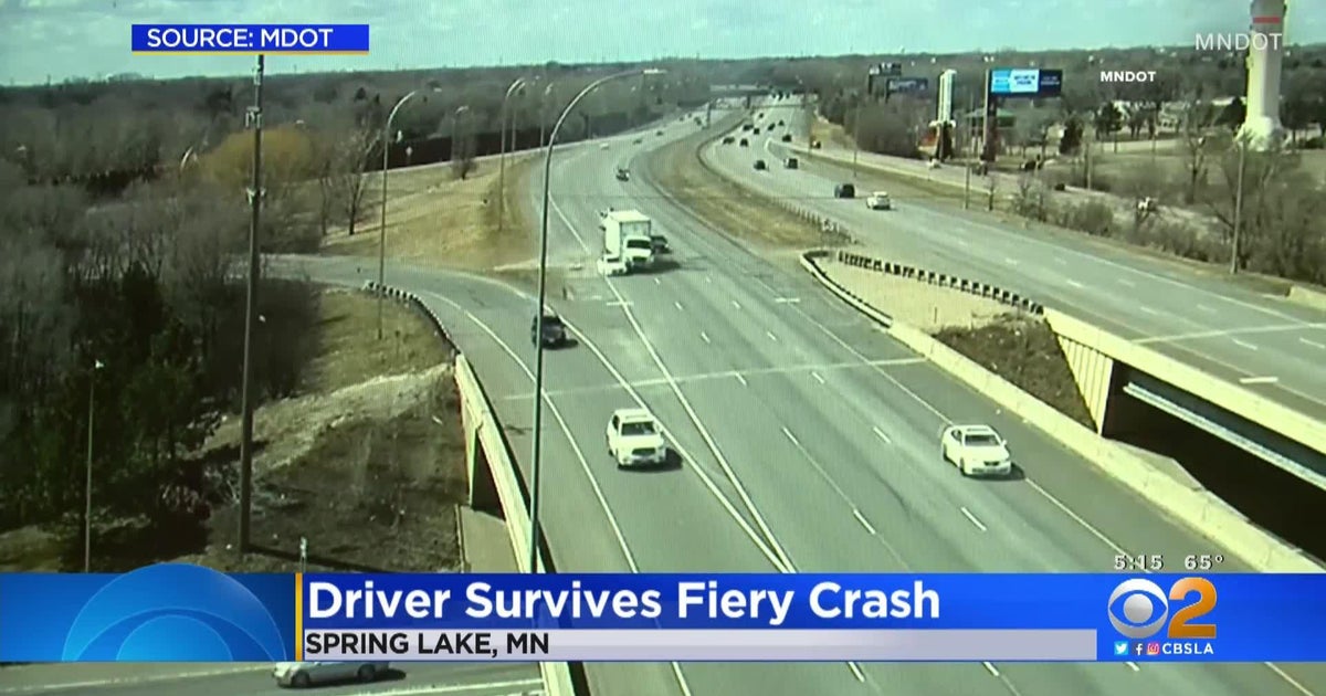 Driver in Minnesota narrowly survives fiery crash - CBS Los Angeles