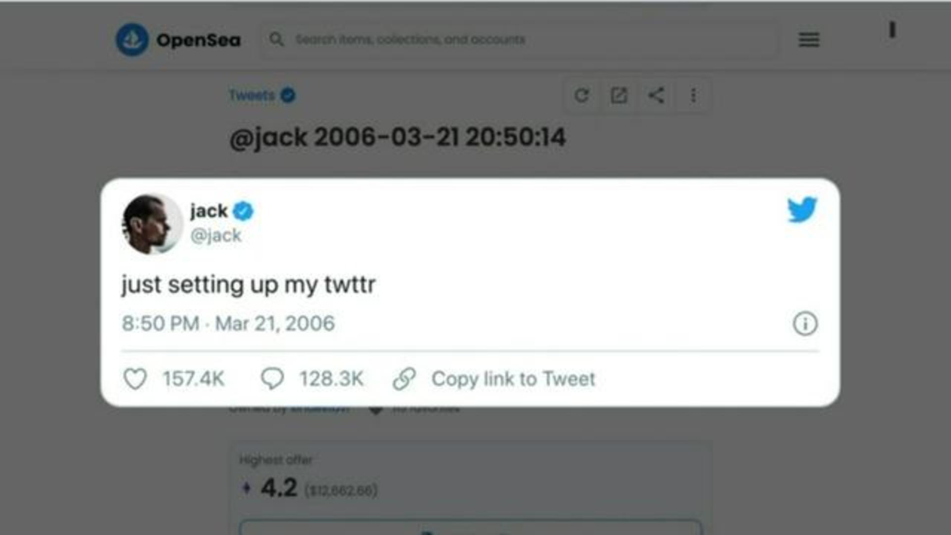 Jack Dorsey's First Tweet, 15-Year-Old, Is Up For Sale