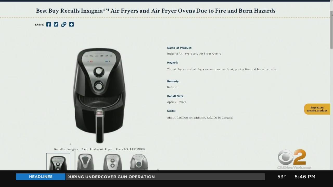 Best Buy recalls Insignia air fryers, air fryer ovens over risk of fire,  burn hazard - CBS Los Angeles
