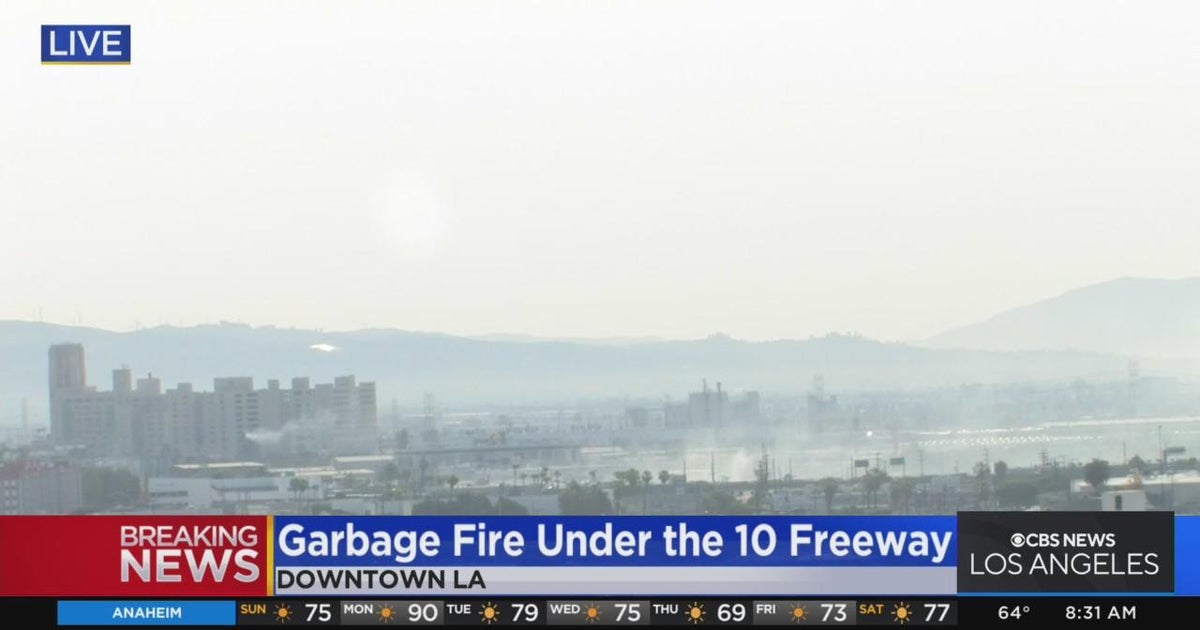 Pallet fire in downtown LA causes zero visibility for drivers on 10 ...