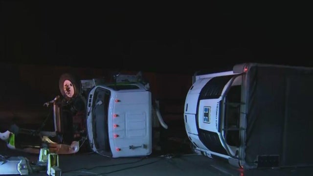 Overturned big-rig spills milk, fuel on 101 freeway in Sherman Oaks 