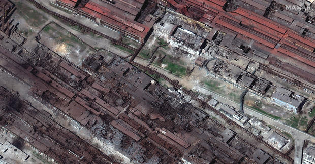 RUSSIANS INVADE UKRAINE -- APRIL 29, 2022:  Maxar satellite imagery closer view of the Azovstal Steel Plant in Mariupol, Ukraine.   Sequence -- 3 of 12 images.   20apr2022_WV3.  Please use: Satellite image (c) 2022 Maxar Technologies. 