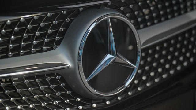 A logo of Mercedes-Benz, a German automotive brand, seen on 