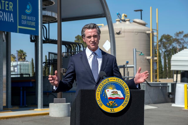 California Governor Gavin Newsom tours a water recycling demonstration facility