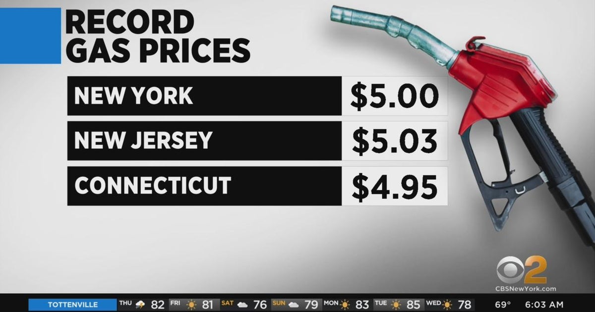 New York average gas price hits $5 per gallon for first time - CBS New York