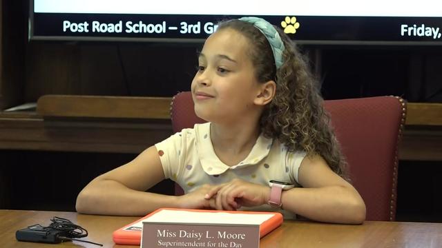 Eight-year-old Daisy Moore got to be superintendent of White Plains schools for the day on June 10, 2022. 