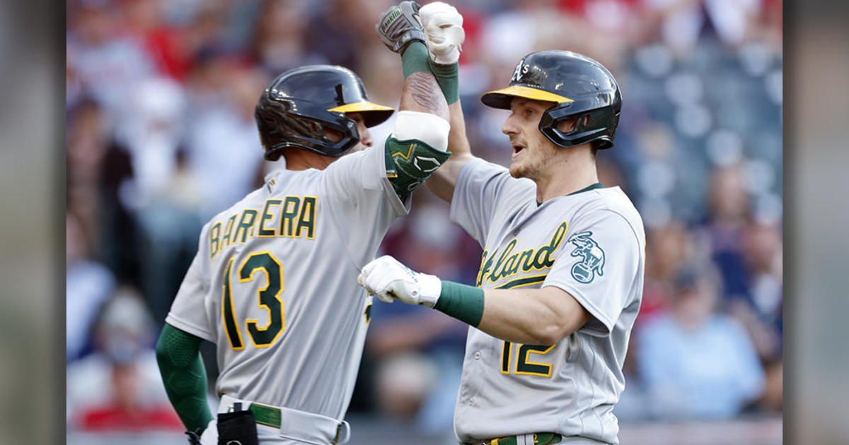 Oakland Athletics' Aledmys Diaz reacts after a pitch clock violation  resulting in a third strike during the ninth inning of a baseball game  against the Cleveland Guardians, Wednesday, June 21, 2023, in