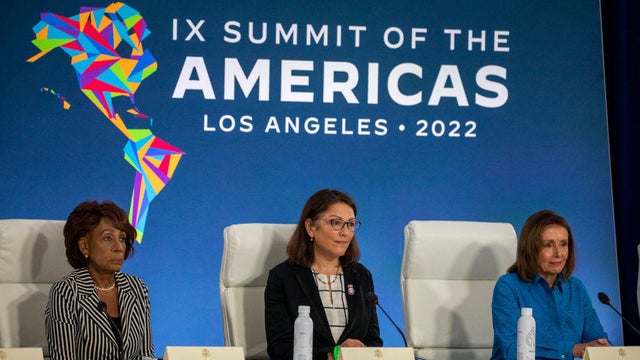 Summit of the Americas inside the Los Angeles Convention Center - Speaker Nancy Pelosi, U.S. House Congressional Delegation Bilateral Meeting with The Right Honorable Justin Trudeau, P.C., M.P., Prime Minister of Canada 