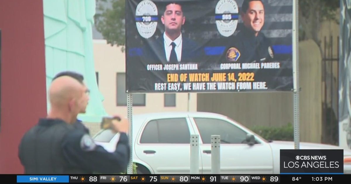 El Monte community honors police officers killed on Tuesday - CBS Los ...