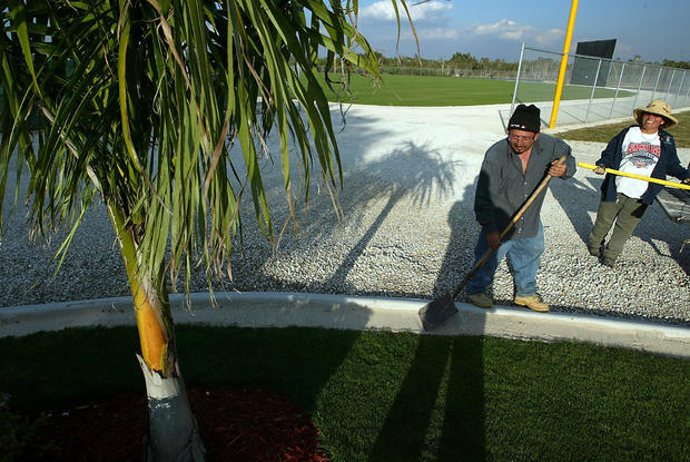 (2/16/06-Fort Myers, FL) Red Sox Spring Training at the Red Sox Minor League Complex. Grounds Maintenance workers put the final touches on the park. (Staff Photo By Matt Stone-Friday) 
