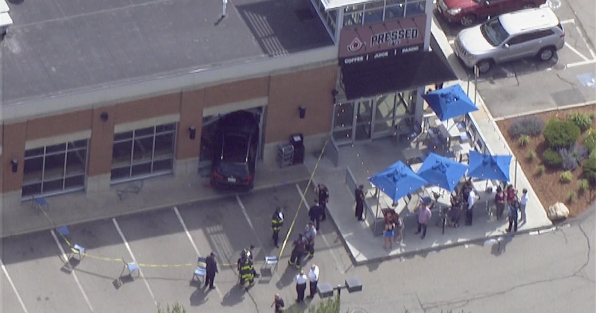 Mother, daughter hospitalized after car crashes into Newton cafe - CBS ...