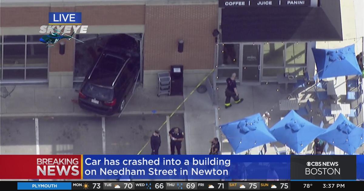 Car crashes into building on Needham Street in Newton