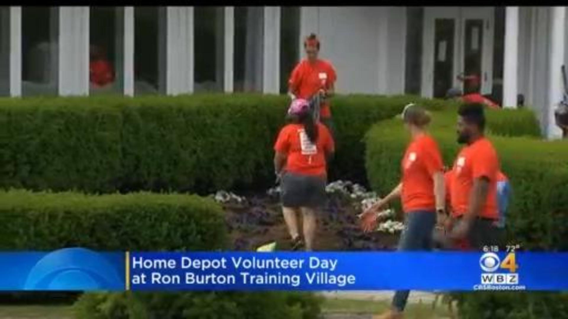 Home Depot volunteer day at Ron Burton Training Village CBS Boston