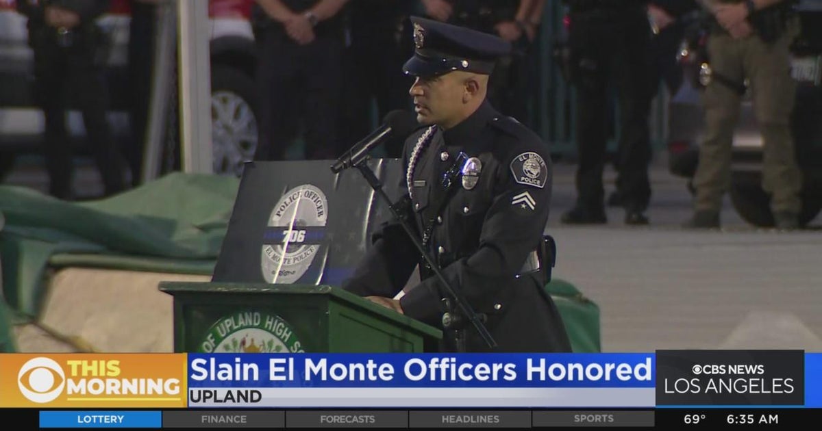 Slain El Monte police officers honored at vigil in Upland - CBS Los Angeles