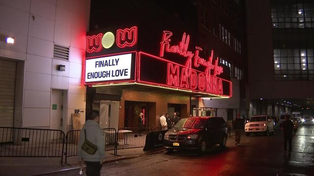 The marquee for Madonna at an event titled "Wow, Finally Enough Love" at Terminal 5 on the West Side 