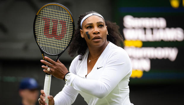 Serena Williams in her first round match at Wimbledon 