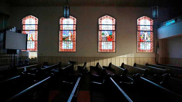 Pews below stained glass windows are seen at  St. Paul's Presbyterian Church on Thursday, January 23, 2020 in San Francisco, Calif. 