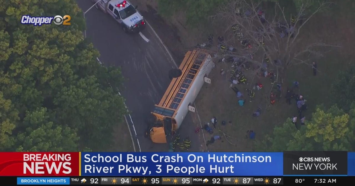 No children on board when school bus overturns - CBS New York