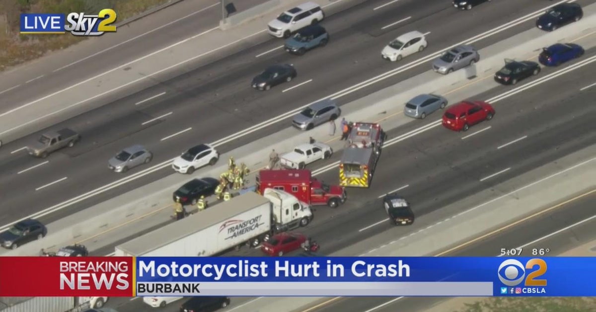 Motorcyclist trapped under vehicle on 5 Freeway in Burbank - CBS Los ...