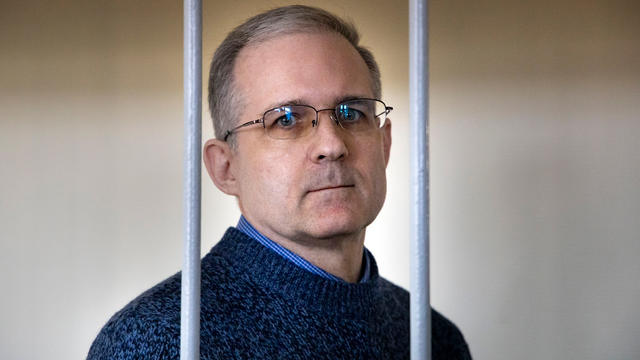 In this Aug. 23, 2019, file photo, Paul Whelan, a retired U.S. marine who was arrested for alleged spying in Moscow on Dec. 28, 2018, speaks while standing in a cage as he waits for a hearing in a courtroom in Moscow, Russia. 