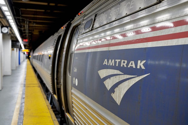 An Amtrak train in New York Penn Station. 