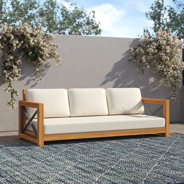 Drye Outdoor Teak Patio Sofa with Cushions 