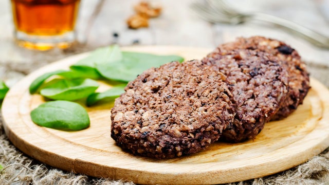 black beans brown rice walnut oat burgers with spinach