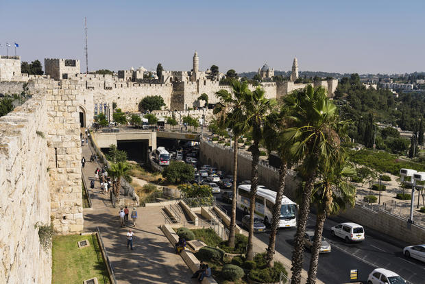 Traffic by the Jaffa Gate in Jerusalem 