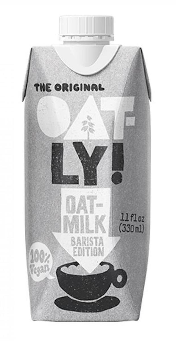 A carton of Oatly Oat Milk Barista Blend 