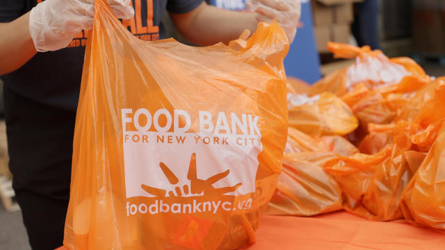 Food Bank bags are packed with food and other items. 