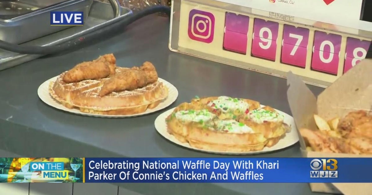 Meg and Sina celebrate National Waffle Day with Connie's Chicken and