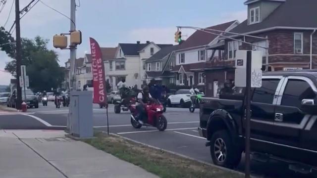A group of illegal dirt bike and ATV riders floods the streets of Paterson. 