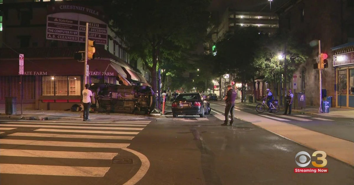 Car accident in University City causes vehicle to flip over, police say CBS Philadelphia