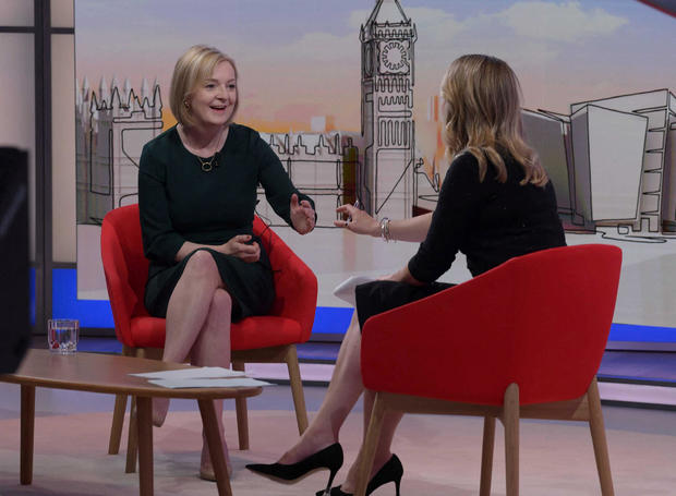 Conservative leadership candidate Liz Truss appears on BBC's Sunday with Laura Kuenssberg in London 