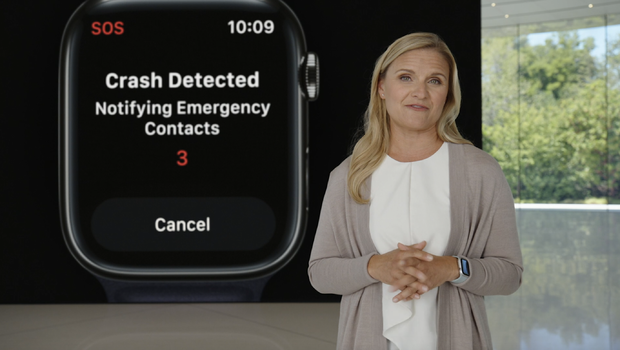 Lady in front of Apple watch display 