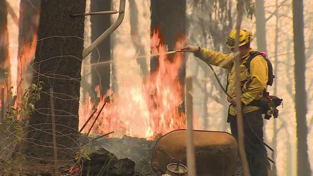 Firefighter battling the Mosquito Fire 