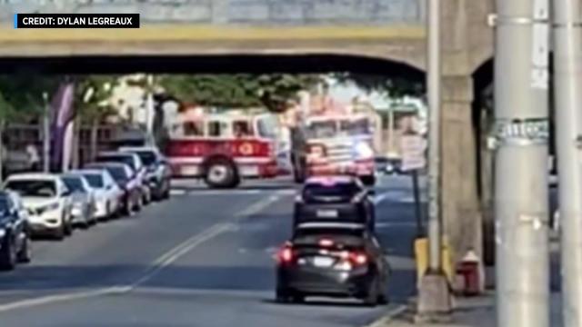 Cellphone video shows one firetruck T-boning a second firetruck. 