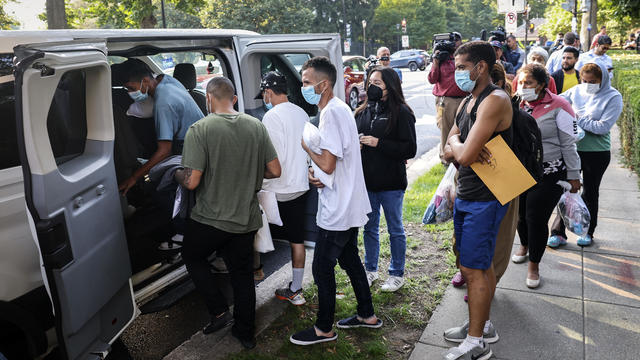 Migrants Sent From Texas By Bus Dropped Off Outside Vice President Harris' Residence 