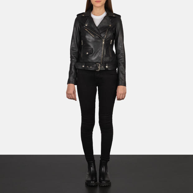 Alison Black Leather Biker Jacket 