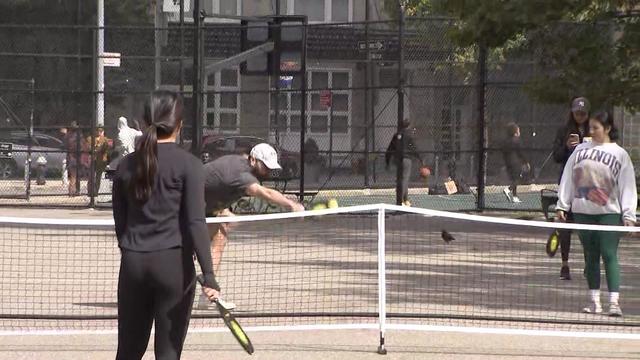 People play pickleball at a West Village playground on Oct. 8, 2022. 