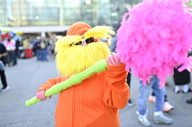 A Lorax cosplayer poses during New York Comic Con 2022 on October 07, 2022 in New York City. 