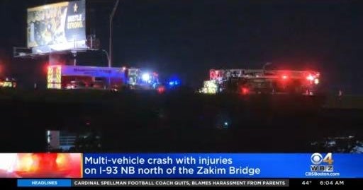 Injuries reported in multi-car crash on I-93 in Boston - CBS Boston